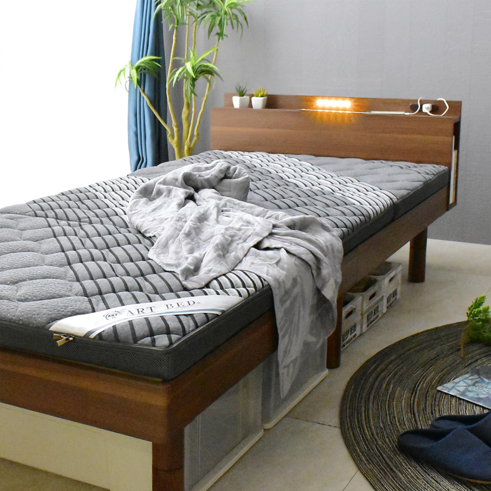 Amazon｜ベッド 宮付き ベッドフレーム 宮棚 収納付き シングルベッド